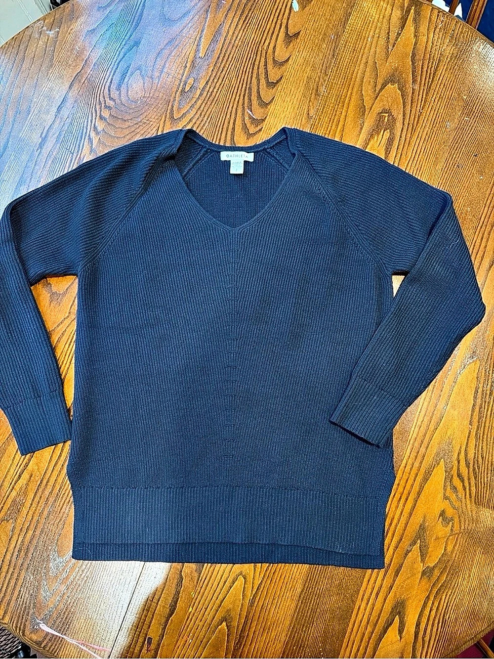 Athleta Hanover Refined V-Neck Merino Wool Sweater Navy S